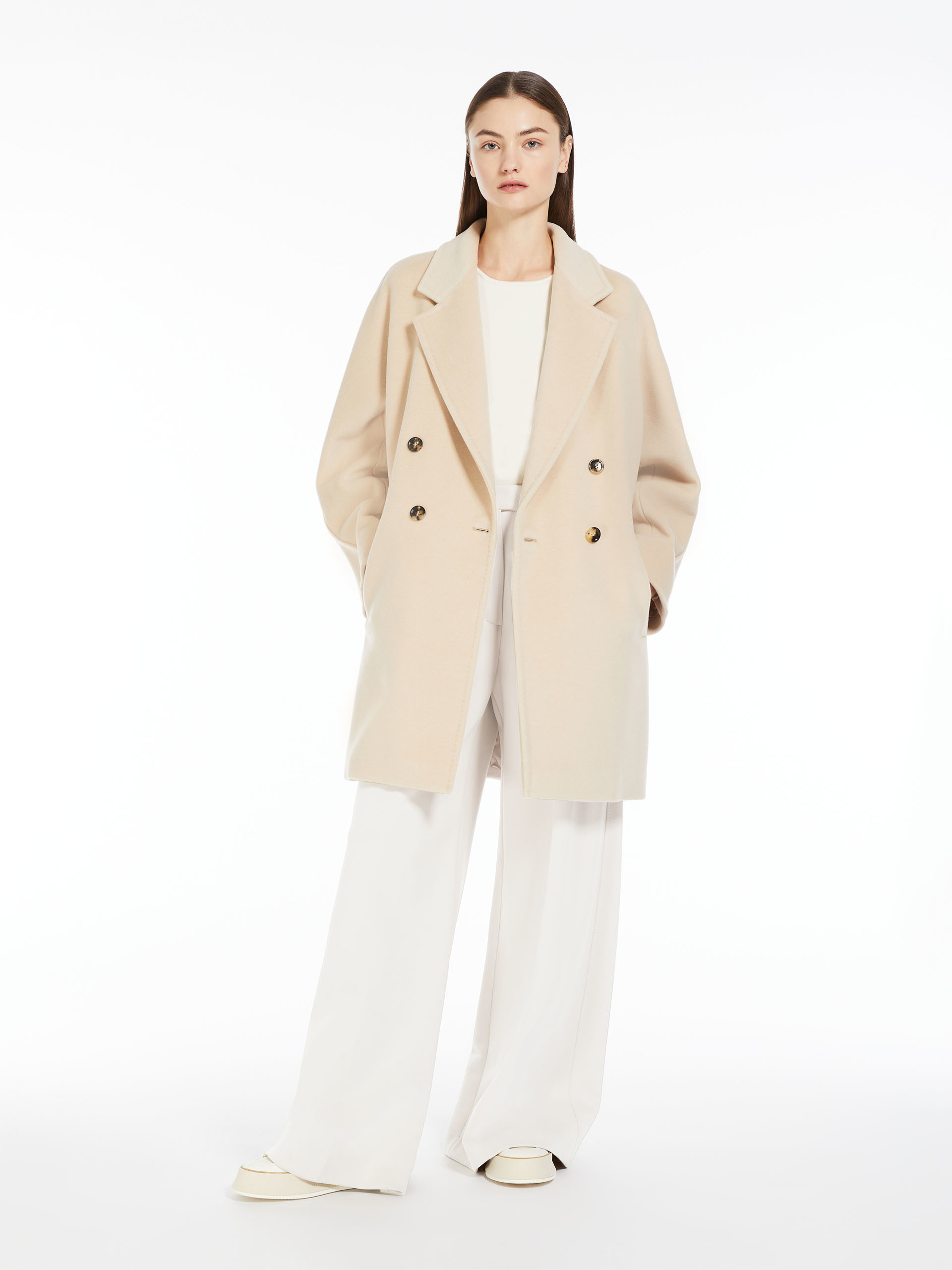 Max Mara Oversized Wool And Cashmere Coat With Lapel Collar And Kimono Sleeves In Nude
