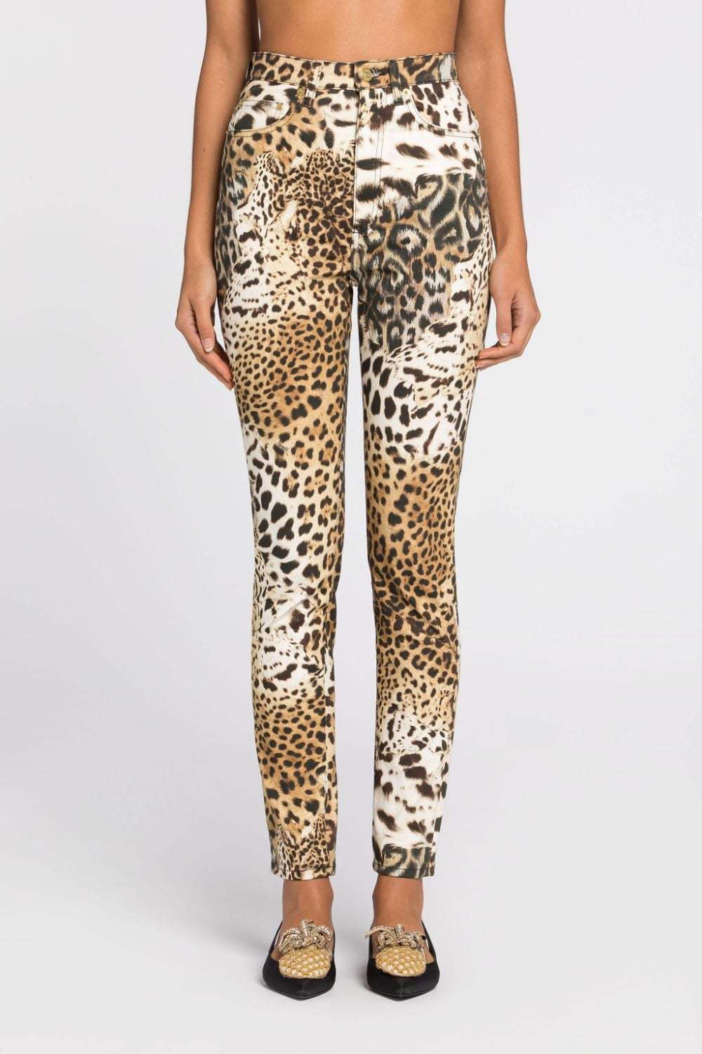 Roberto Cavalli Leopard-print Tapered-leg Trousers In Nude