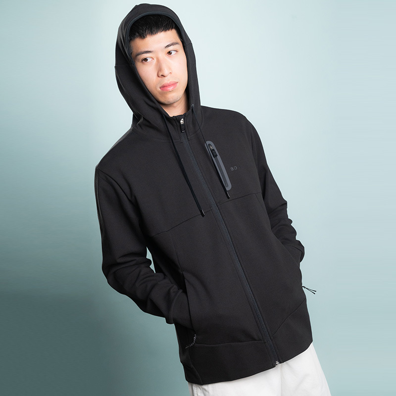 Hugo Boss Logo-embossed Cotton Blend Hooded Jacket In Black