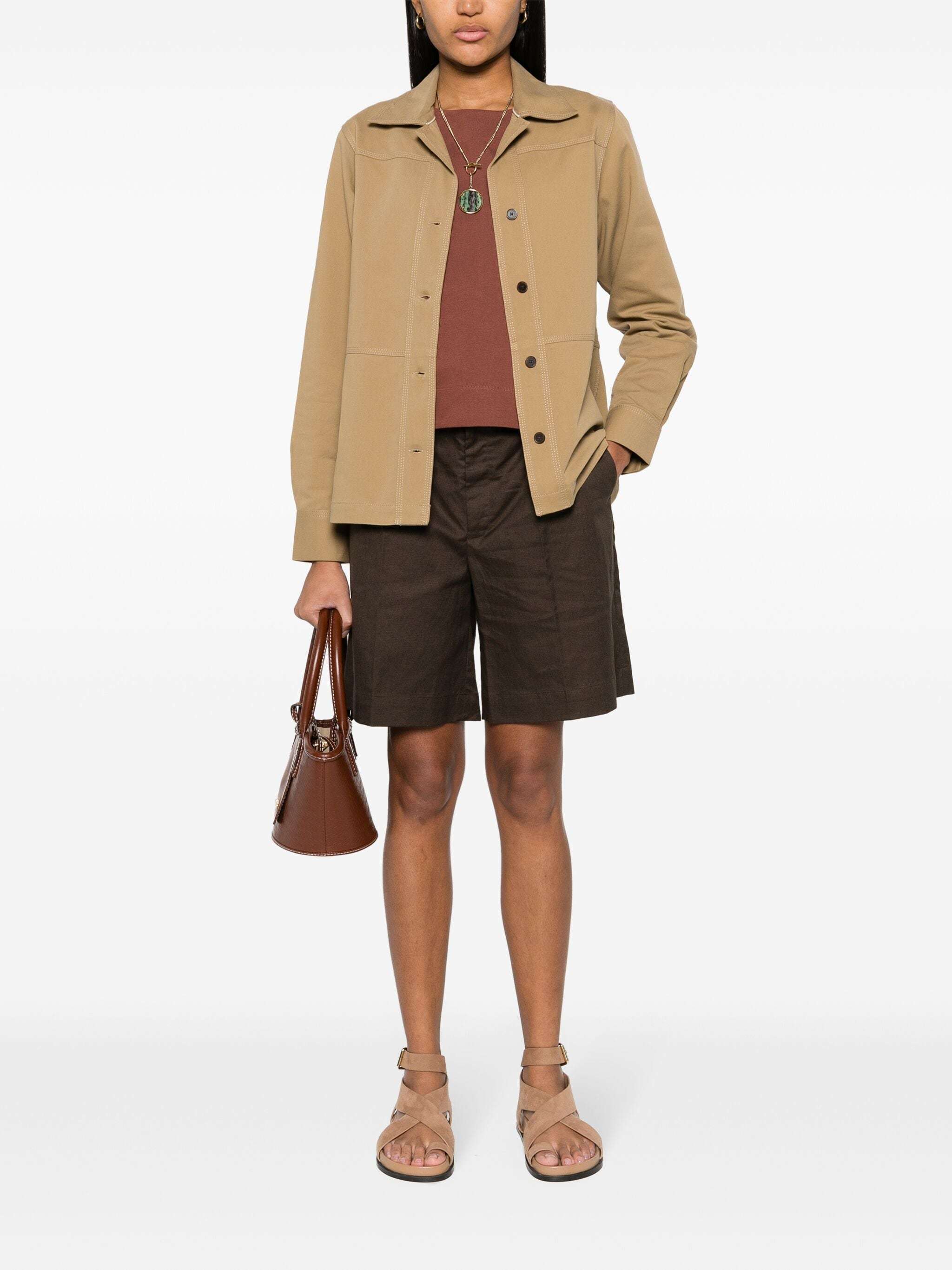 Shop Closed Panelled Twill Shirt Jacket In Nude