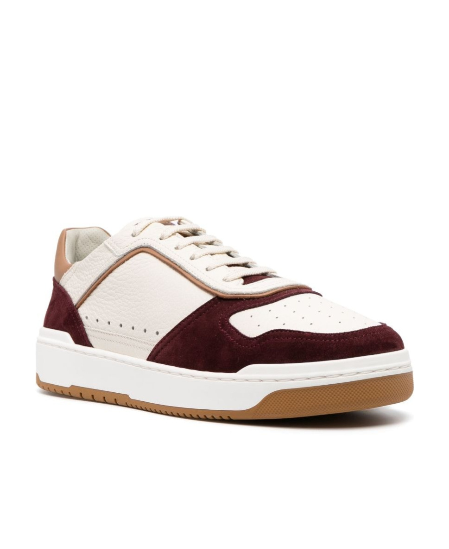 Brunello Cucinelli Man Sneakers Burgundy Size 12 Leather In White