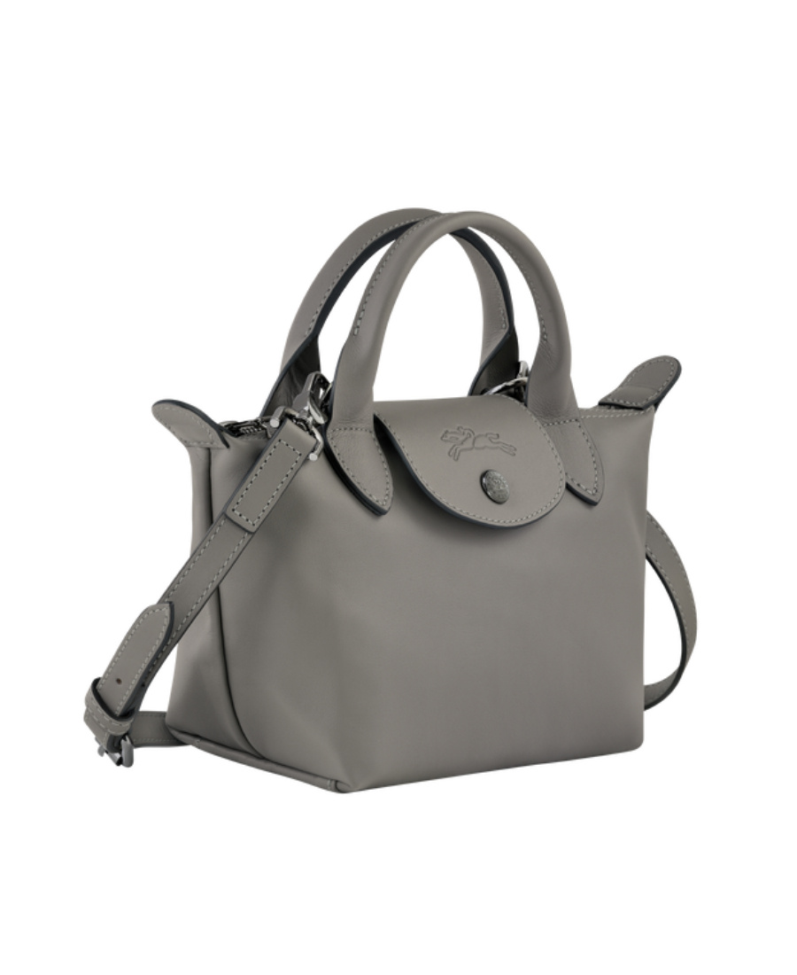 Longchamp Le Pliage Xs Leather Short Handle Handbag In Gray