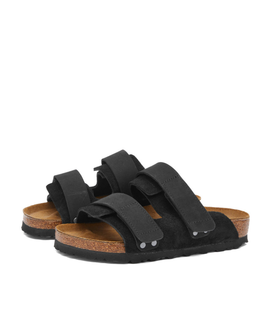 Birkenstock Uji Leather Slides In Black