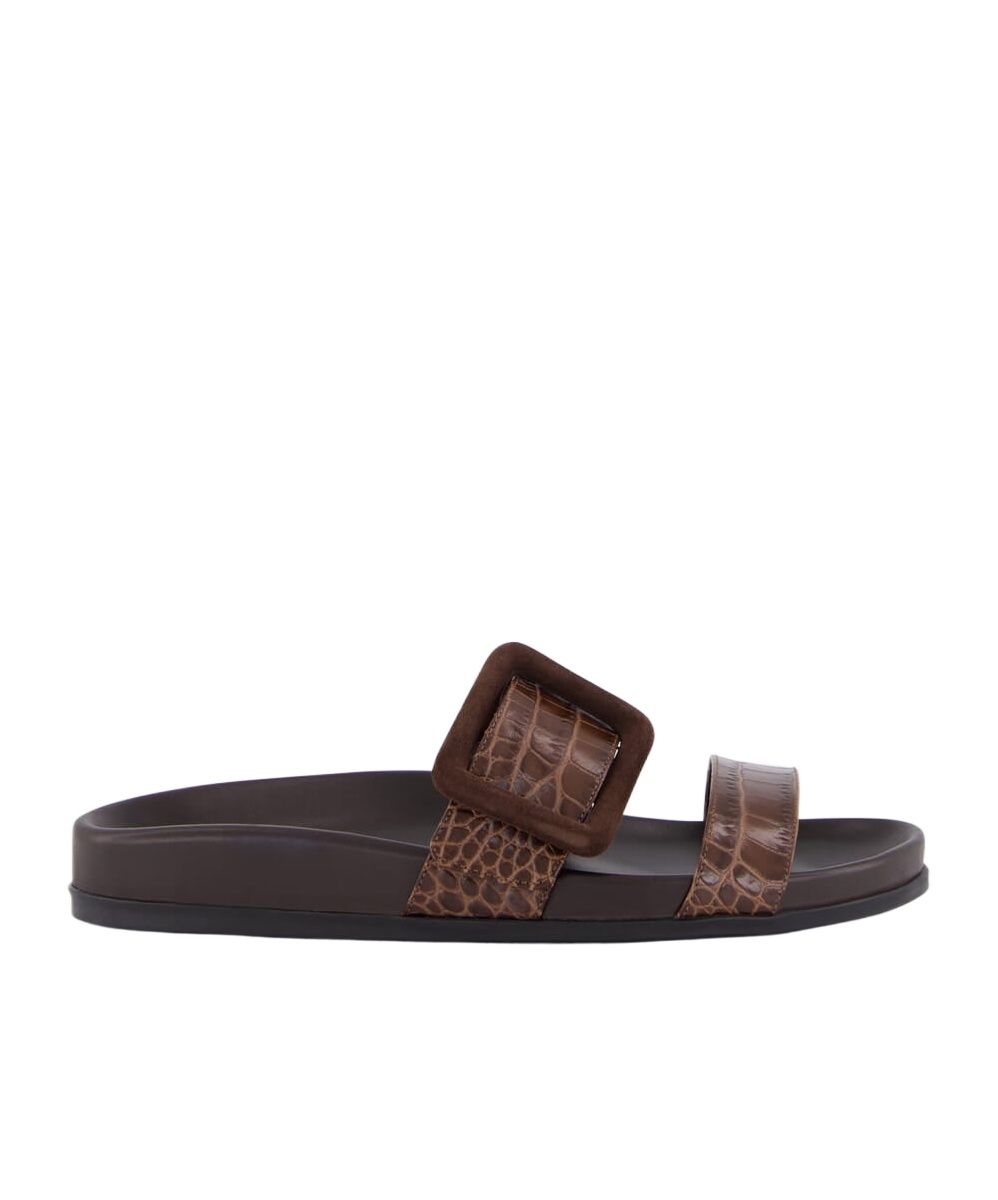 Shop Manolo Blahnik Brown Calf Leather Sandals In Black
