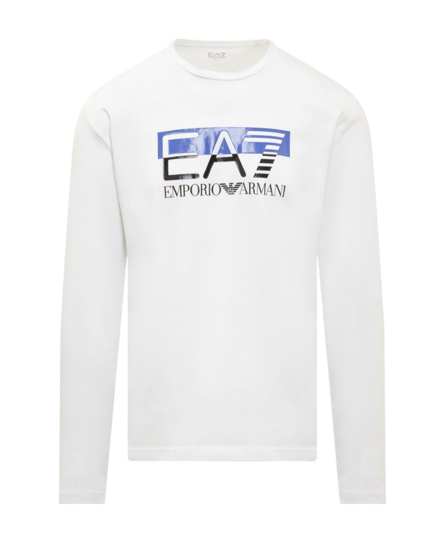 Ea7 Long-sleeved T-shirt With Round Neck In White