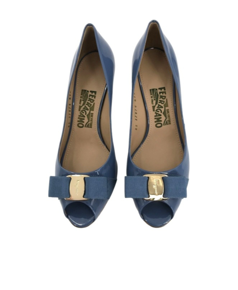 Ferragamo Logo Open-toed Heels In Blue