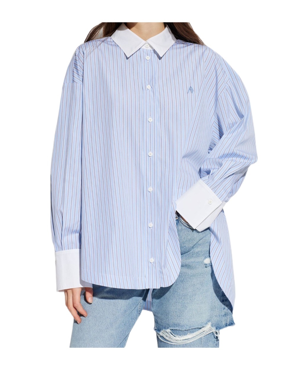 Attico Striped Embroidered Shirt In Blue
