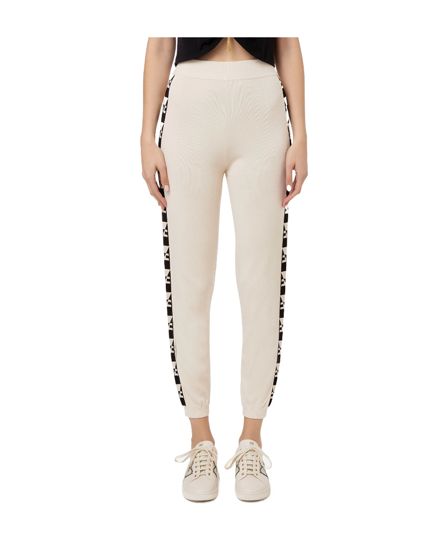 Elisabetta Franchi Logo Lace And Ankle Trousers In Nude
