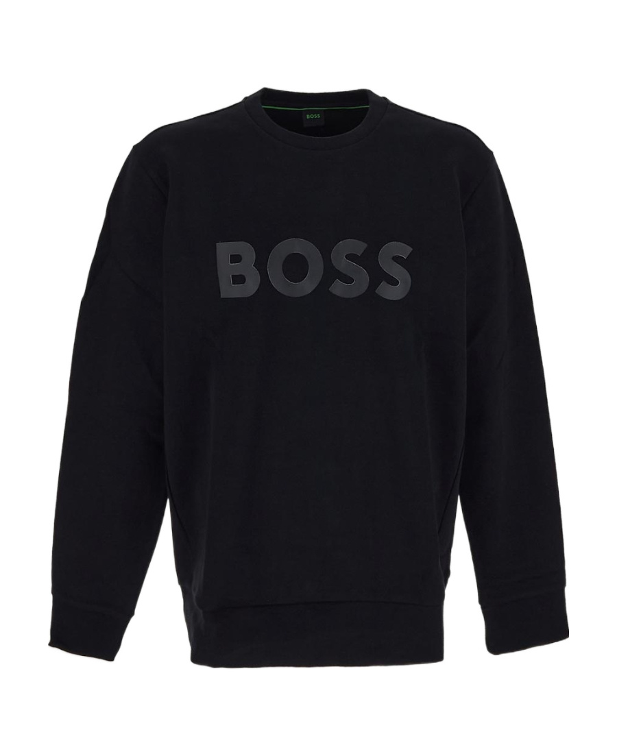 Hugo Boss Stretch-cotton Sweatshirt With Sandwich Logo In Black
