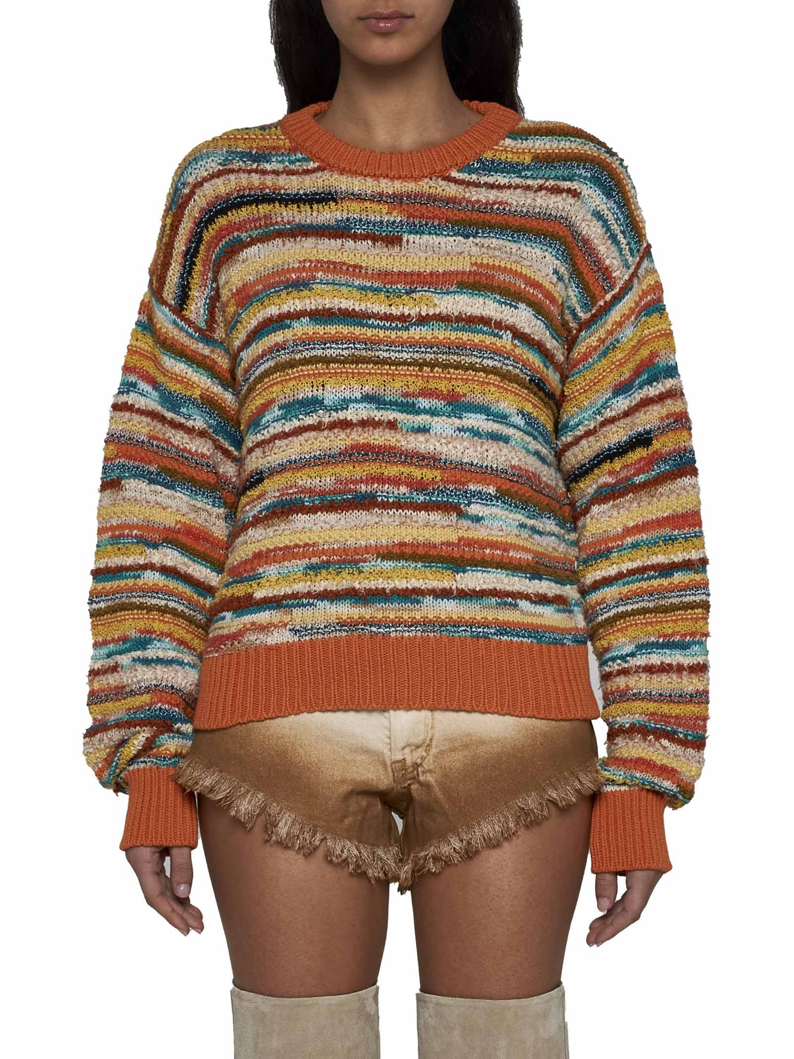 Alanui Madurai Striped Open-knit Cotton-blend Sweater In Brown