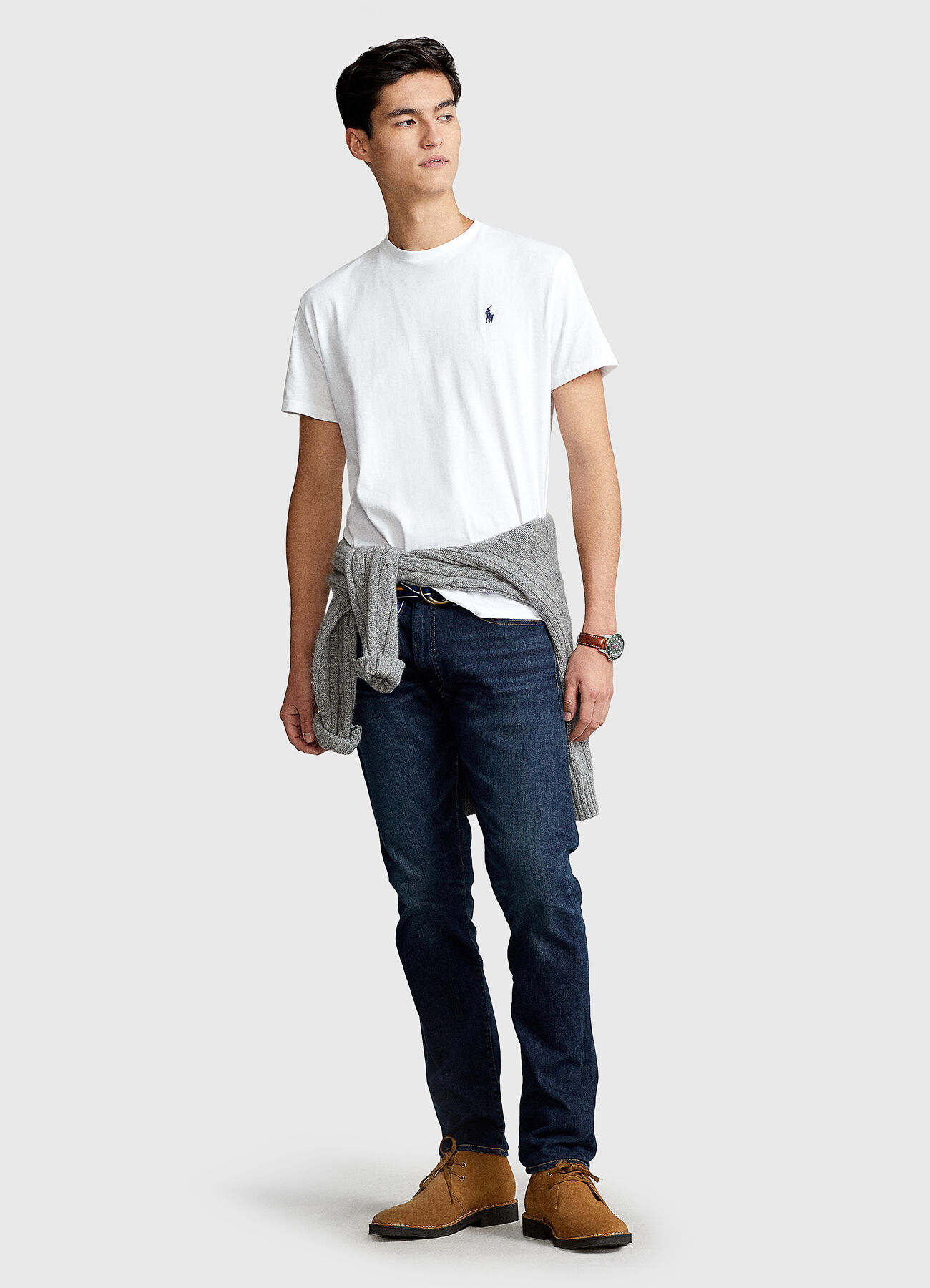 Polo Ralph Lauren Man White T-shirt With Embroidered Navy Blue Pony In White