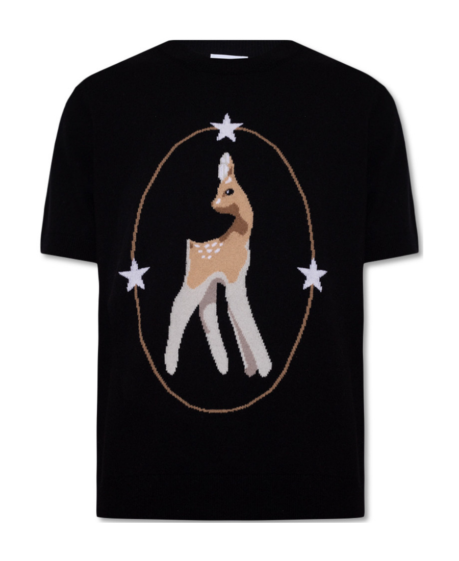 BURBERRY DEER-INTARSIA WOOL-CASHMERE TOP 