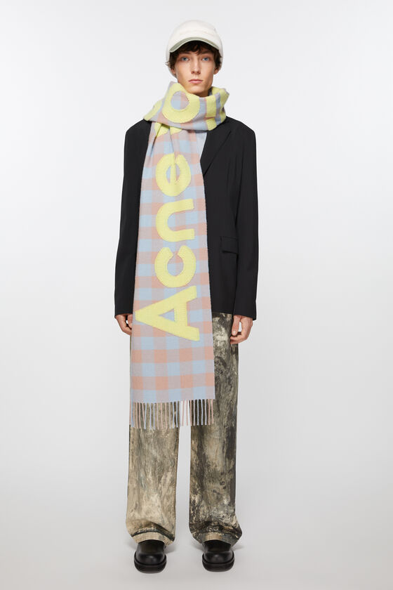 Acne Studios Logo-patch Checked Wool Scarf In White