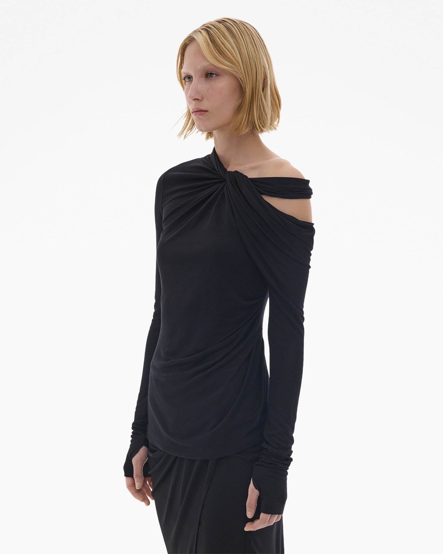 Helmut Lang Cold-shoulder Twisted Blouse In Black