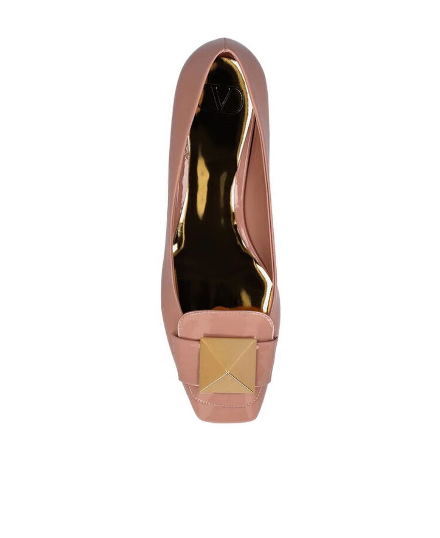Valentino 20mm One Stud Patent Leather Flats In Nude