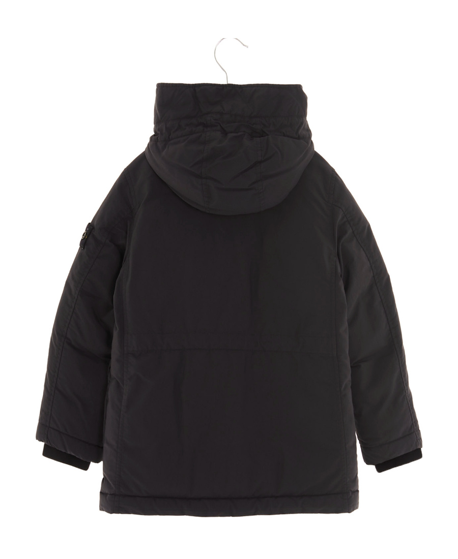 Stone Island Logo-patch Sleeve Hooded Coat In Gray