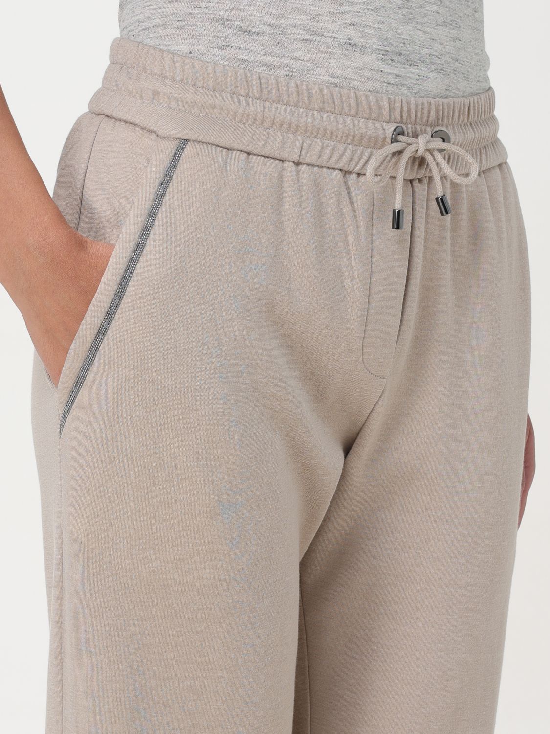 Brunello Cucinelli Cotton-linen Track Pants In Nude