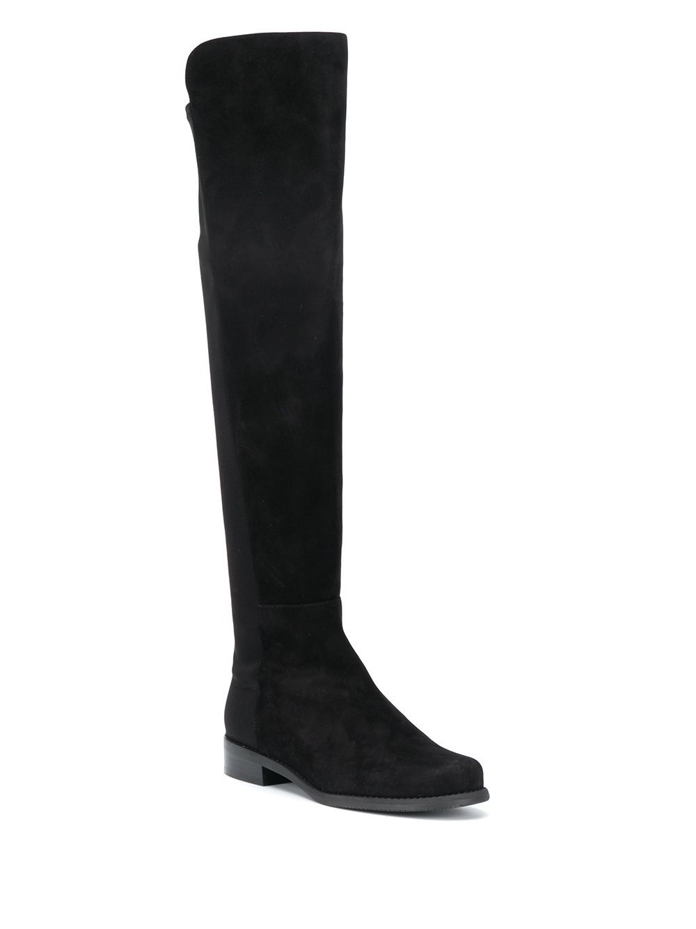 Stuart Weitzman Suede And Fabric Knee-high Block Heel Boots In Black