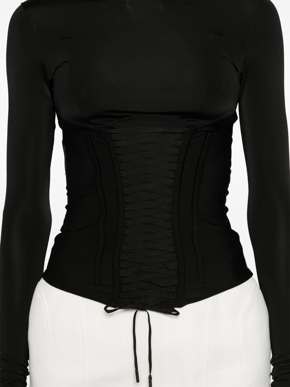 Mugler Long Sleeve Tie Top In Black