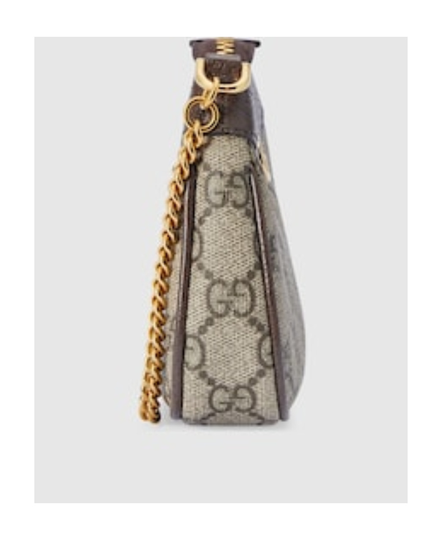 Gucci Women Beige Shoulder Bag With Gg Plaque On The Front And Chain-link Handle In Gg Canvas Woman In Multi