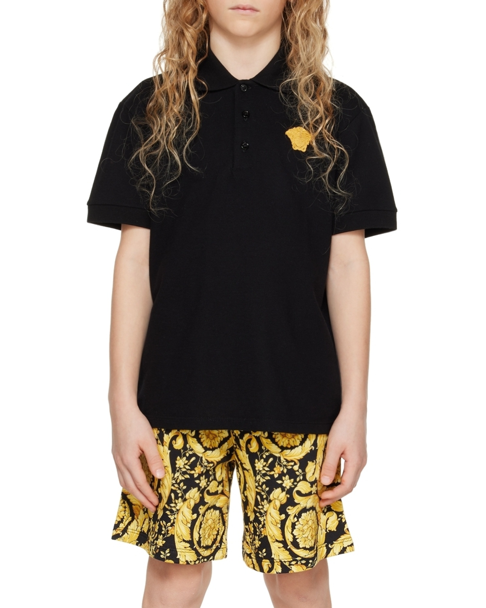 Versace Kids Medusa Logo Embroidered Short-sleeved Polo Shirt In Black