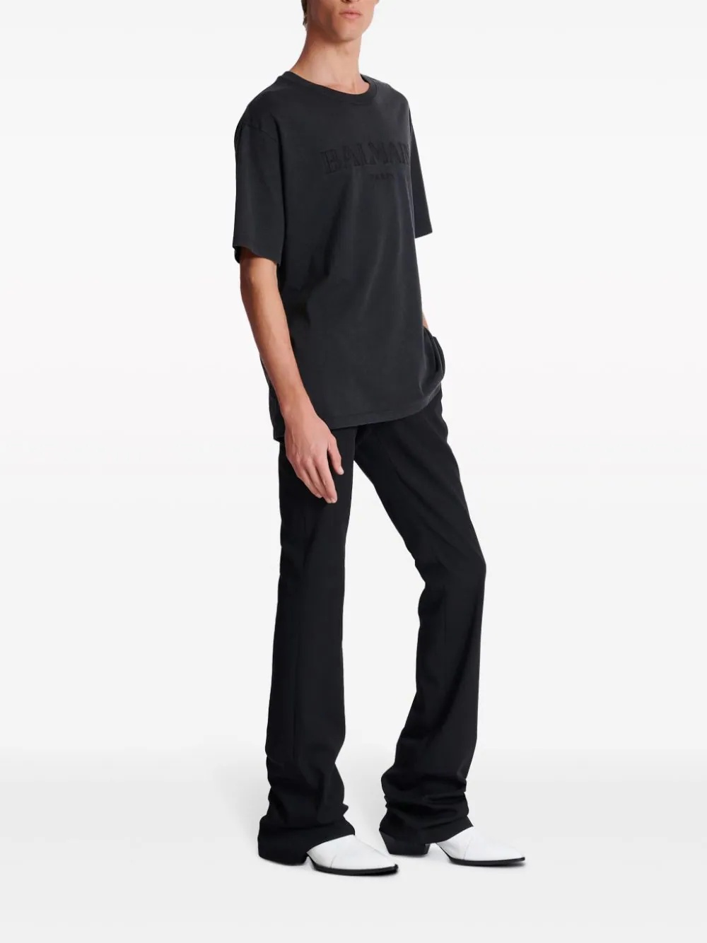 Balmain Logo-embossed Cotton T-shirt In Black
