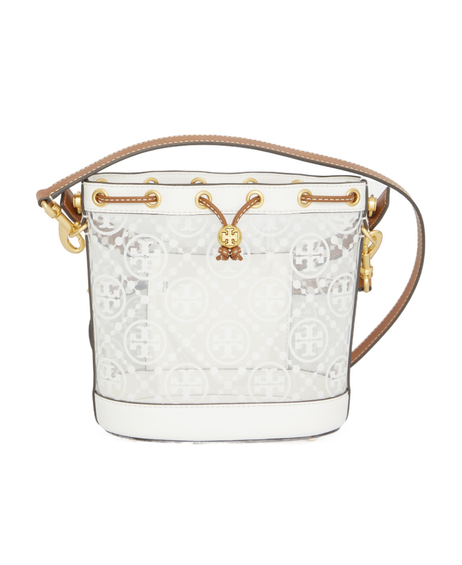 TORY BURCH T-MONOGRAM TRANSPARENT BUCKET BAG