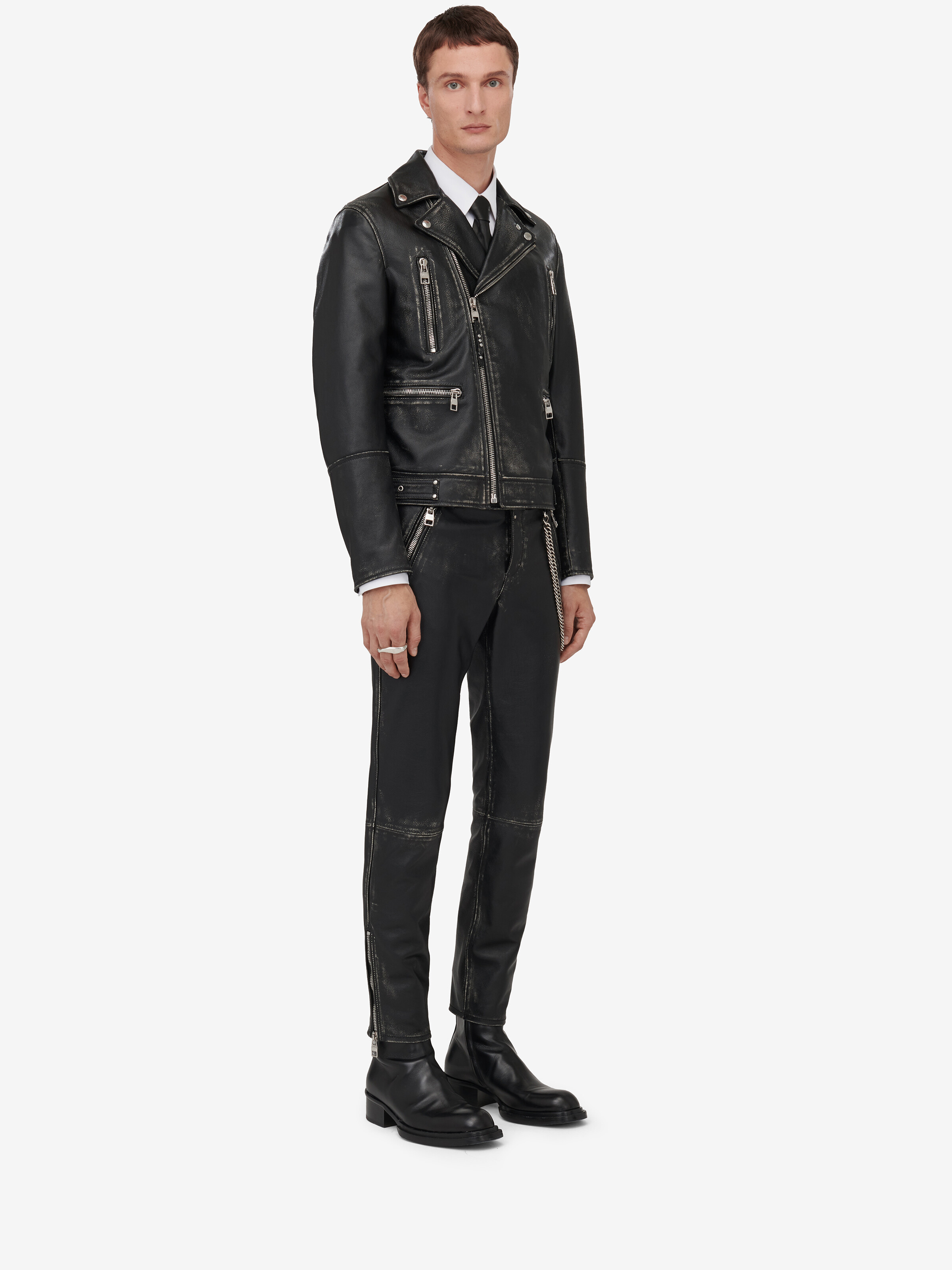 Alexander Mcqueen Zipped Leather Biker Jacket In Black