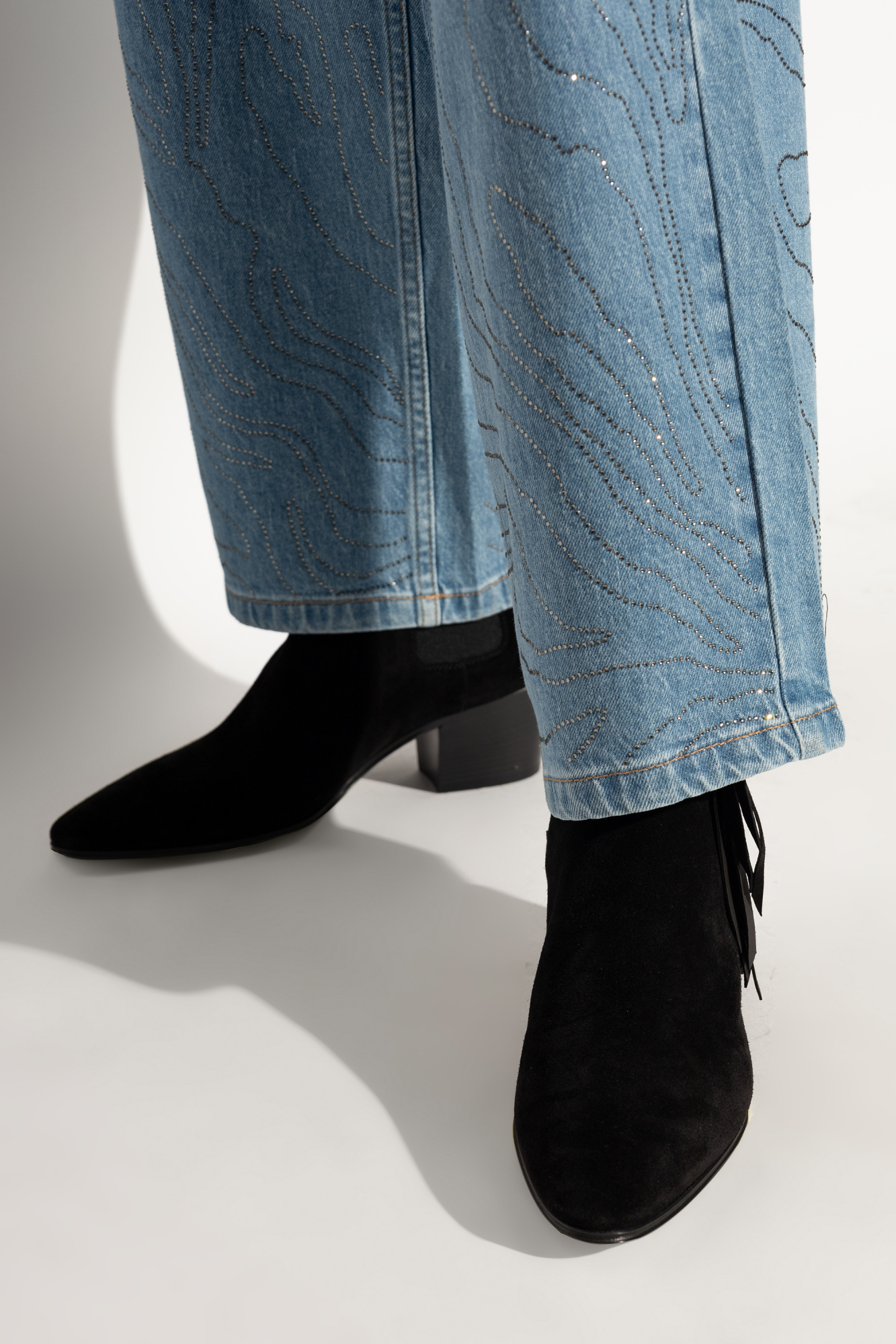 Casadei Fringed Ankle Boots In Black