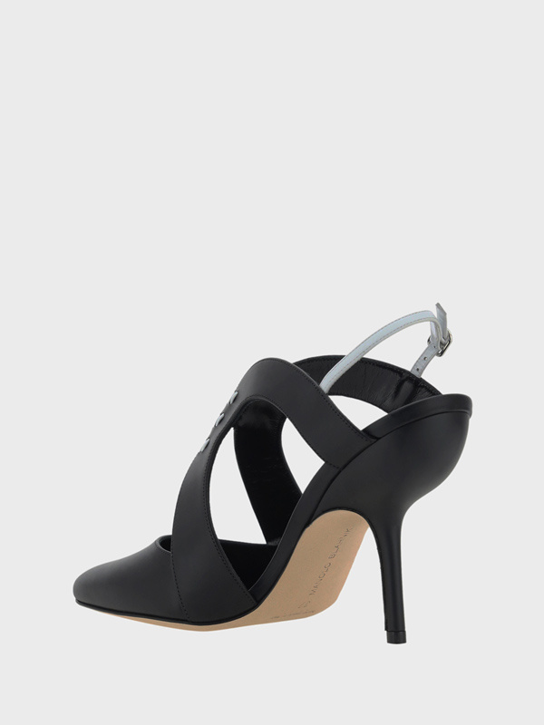 Manolo Blahnik Leather Jijara Slingbacks With Contrasting Details 10cm In Black