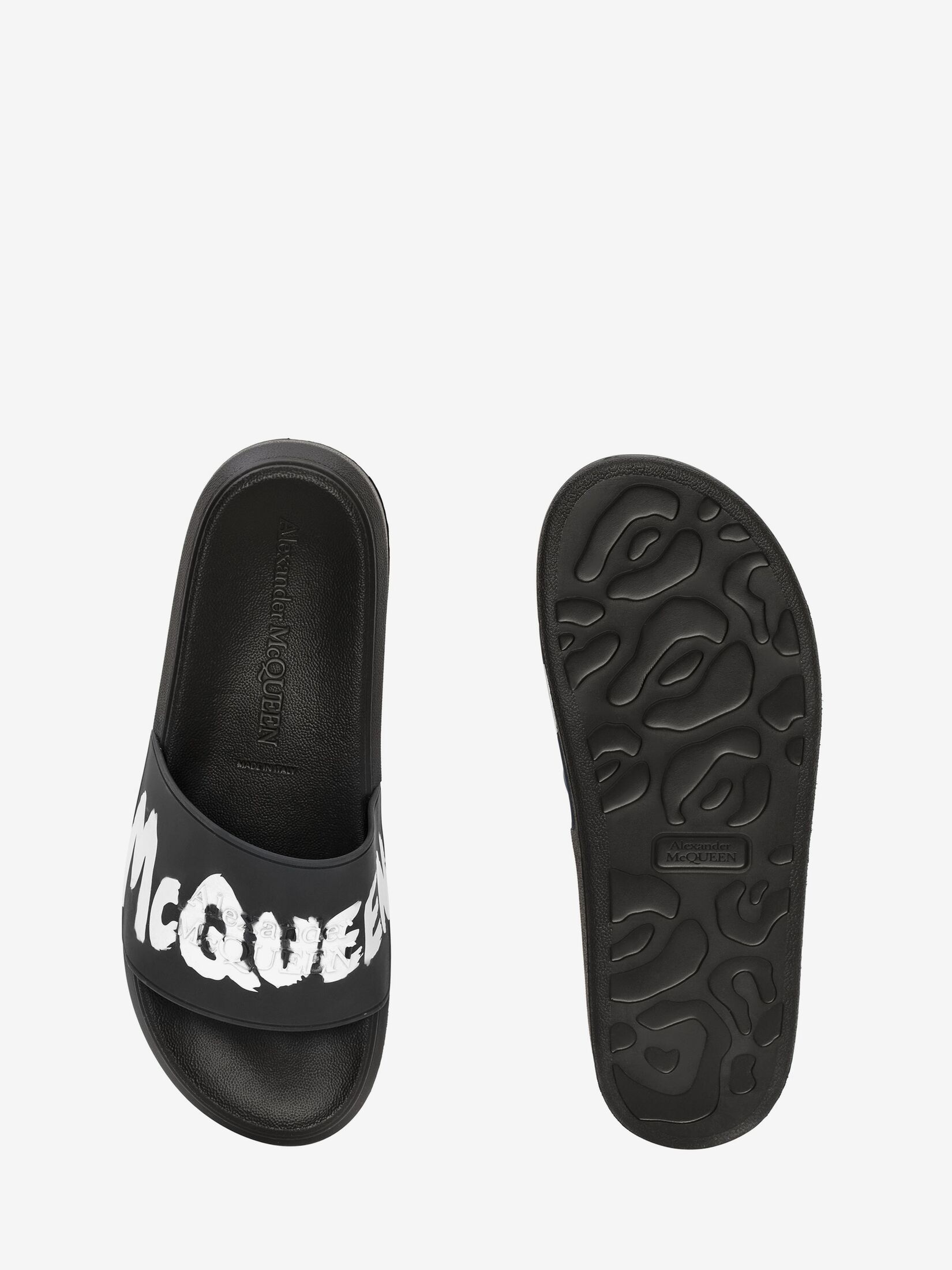 Shop Alexander Mcqueen Logo-print Open Toe Slides In Black
