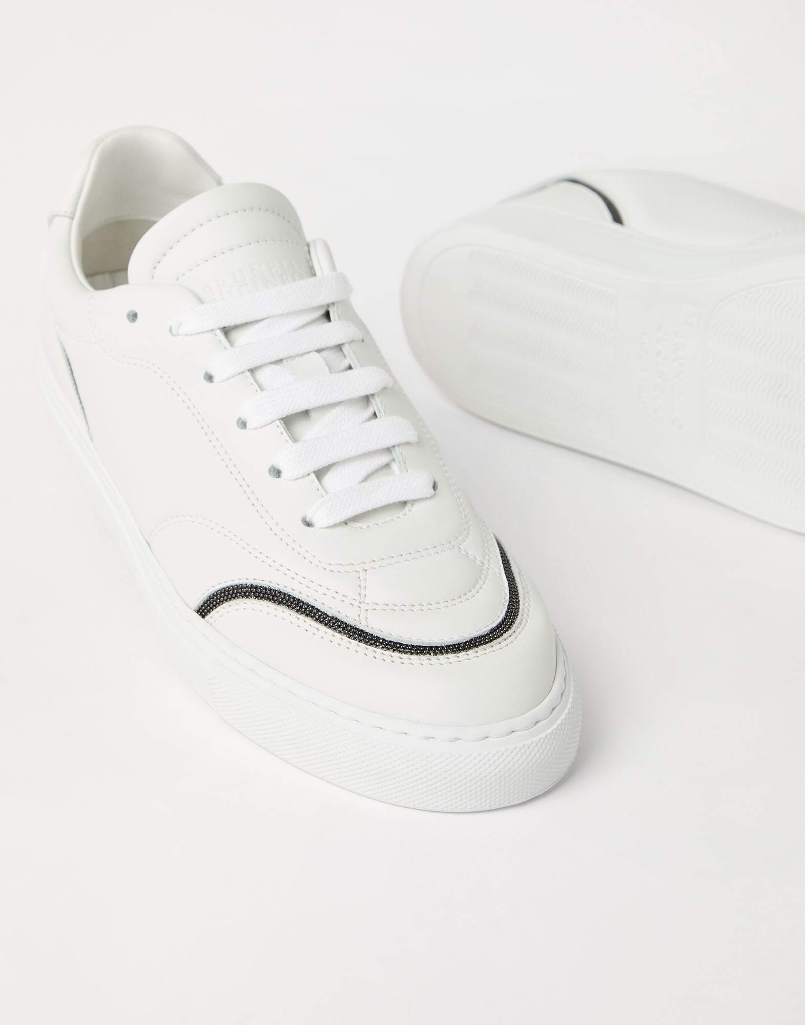 Brunello Cucinelli Women Leather Sneakers With Shiny Details In White