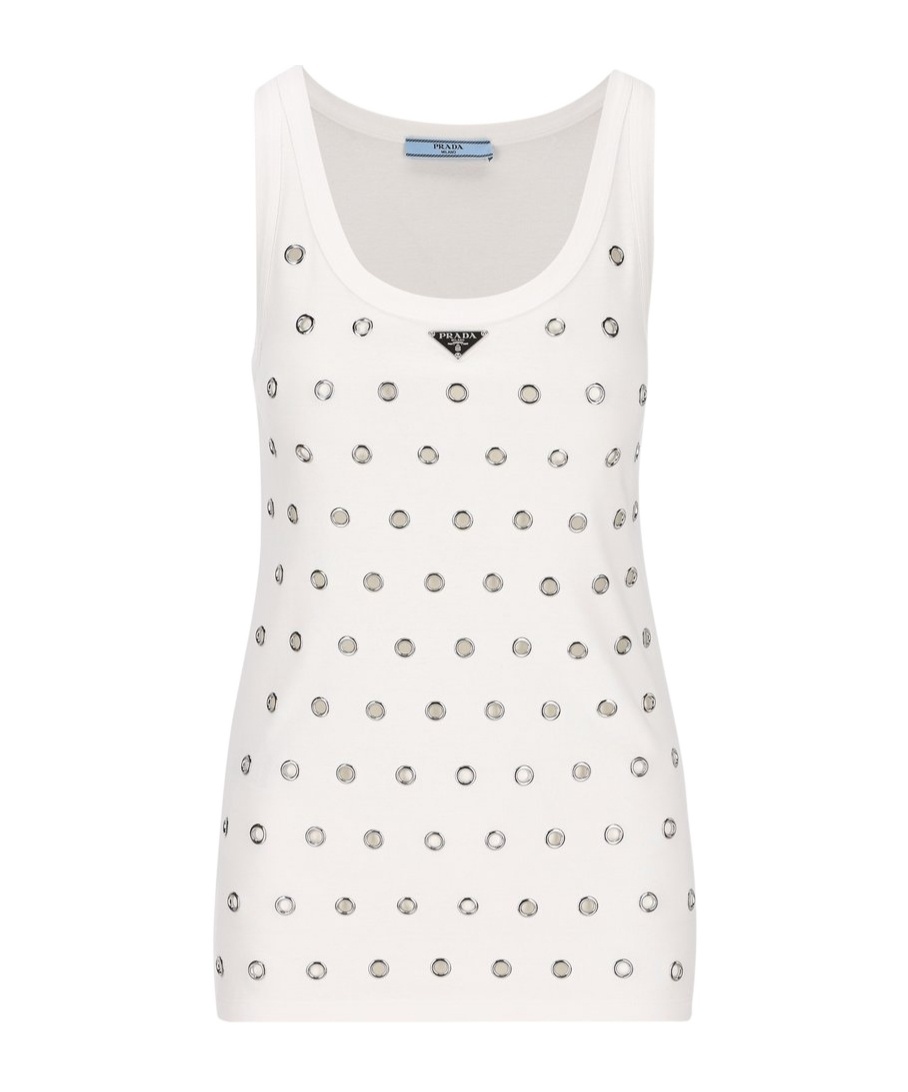 Prada Cut-outs And Studs Cotton Top In White
