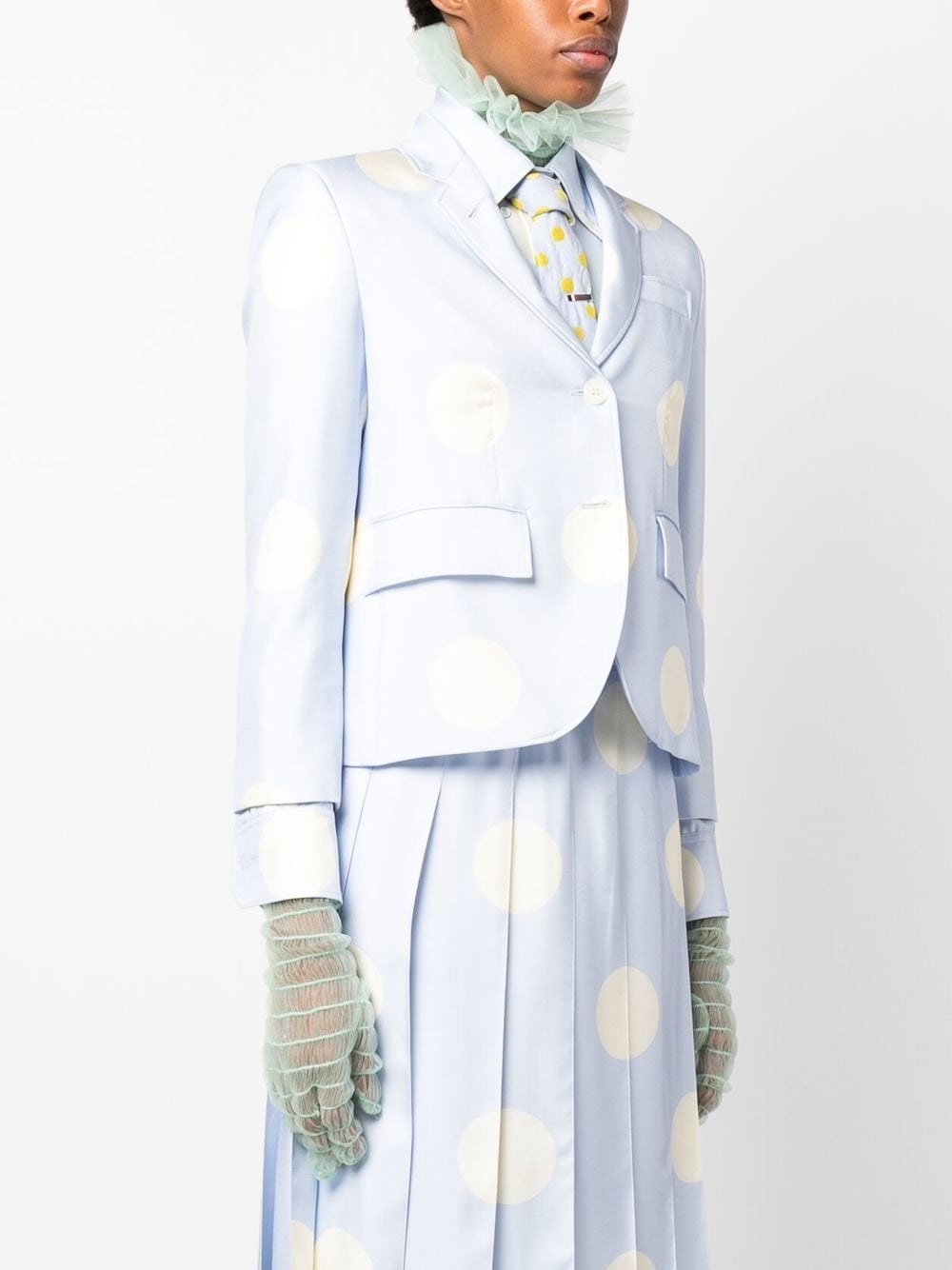 Thom Browne Light Blue Polka-dot Print Silk Blazer In White