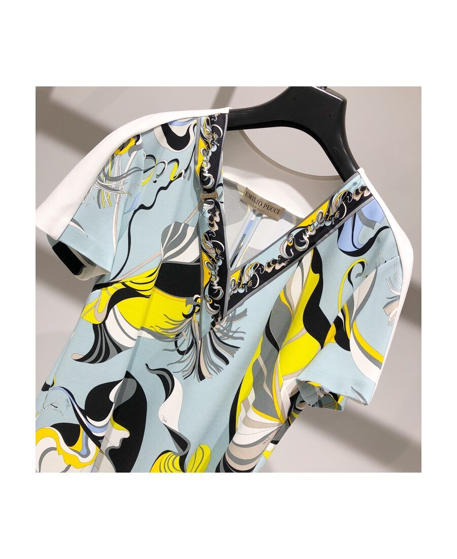 Pucci Tropical Fish Pattern V-collar Dress In Blue