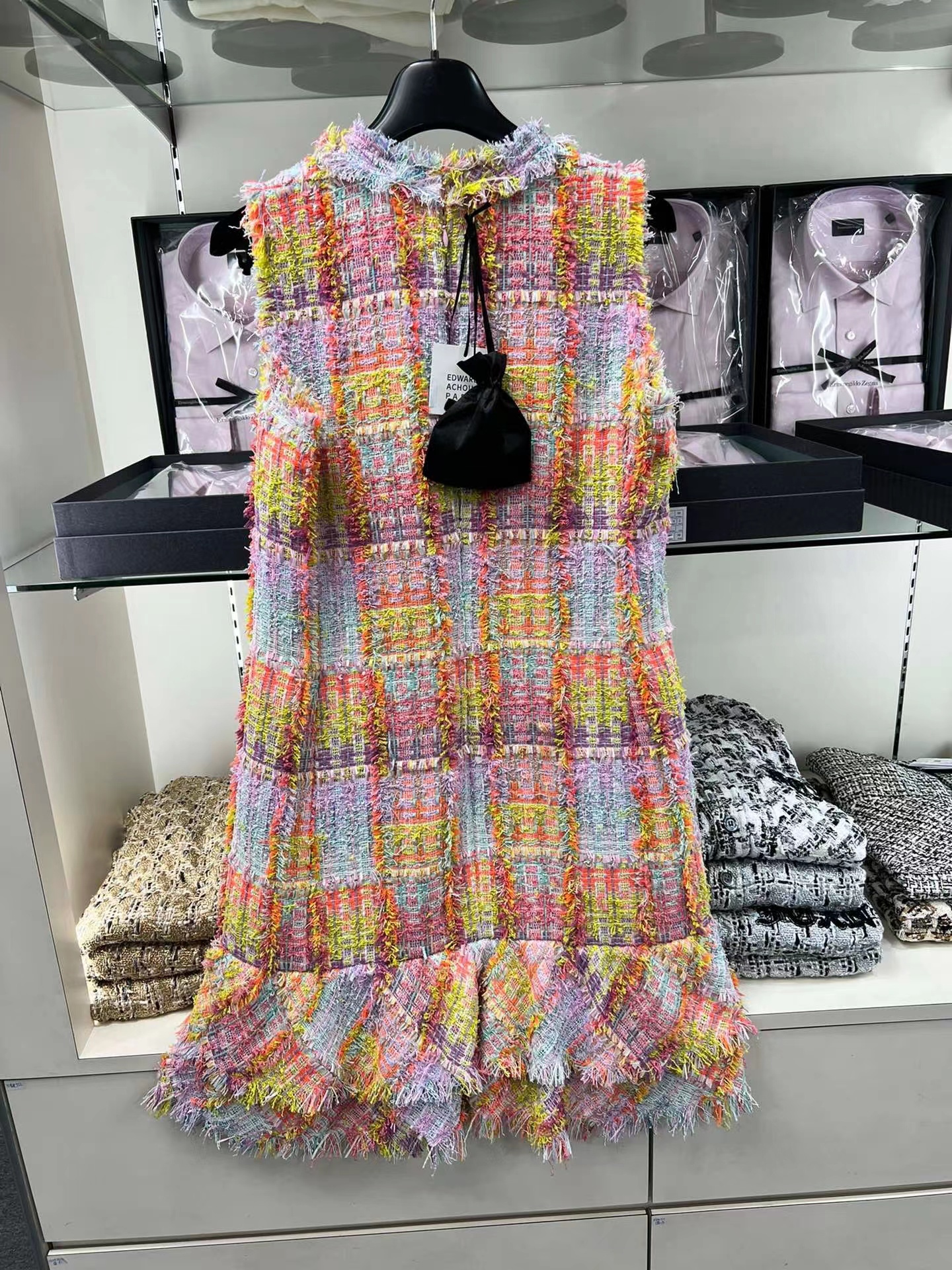 EDWARD ACHOUR PARIS PLAID DETAIL DRESS