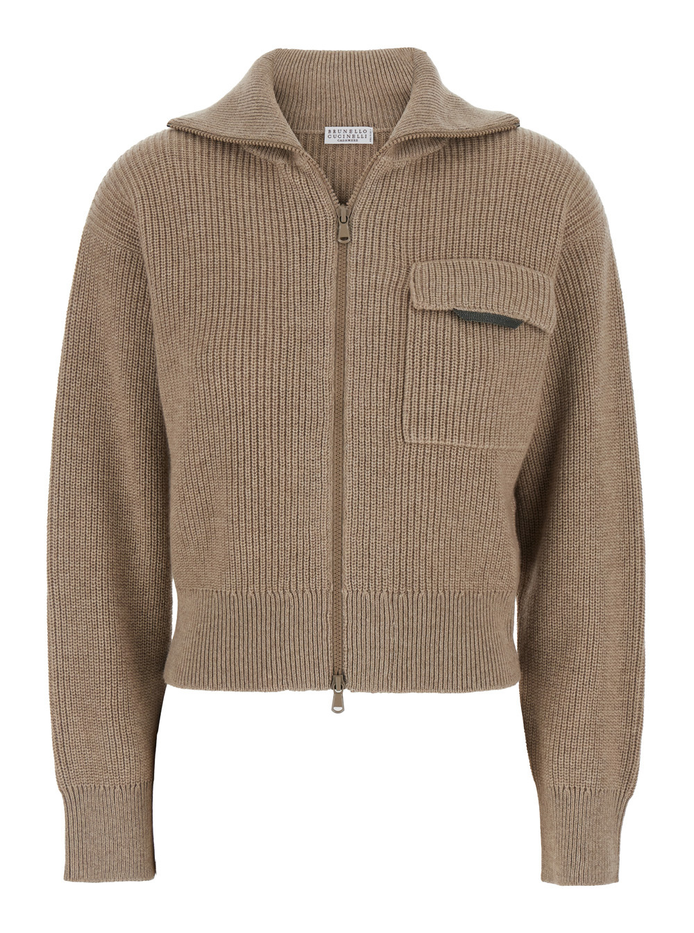 Brunello Cucinelli Beige Cardigan With Spread Collar And Monil Detail On The Front In Cashmere Woman