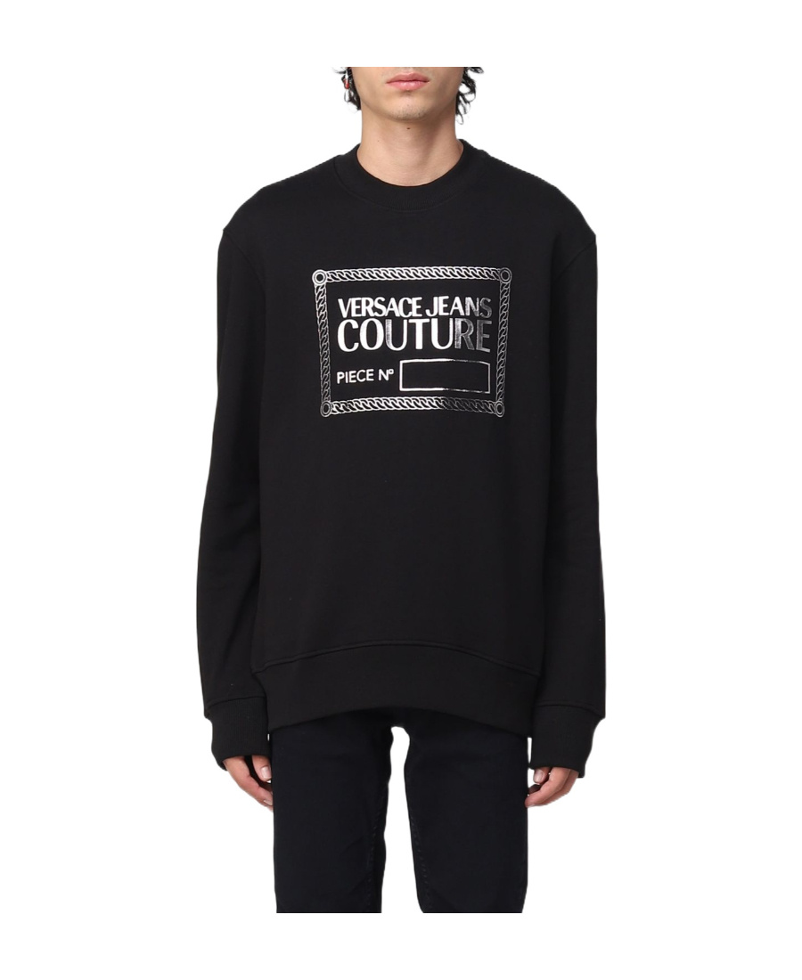 Versace Jeans Round-necked Logo Sweater In Black