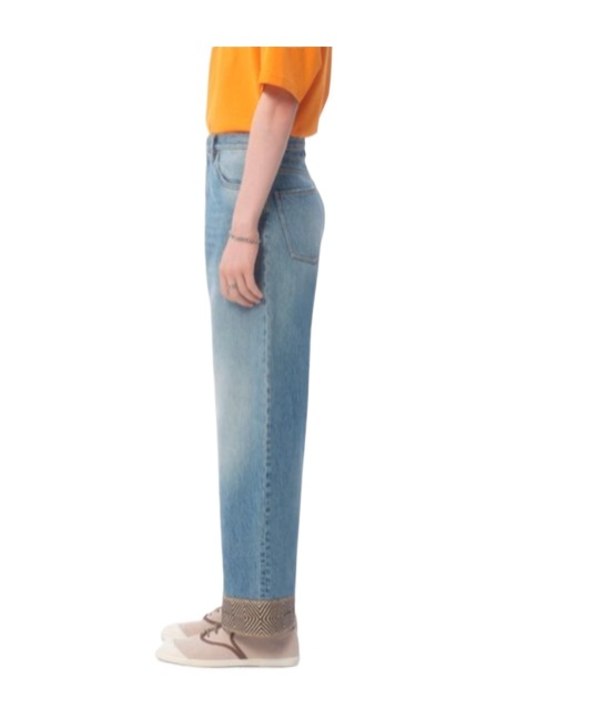 Valentino Cotton Denim Pants With Jacquard Bottoms In Blue