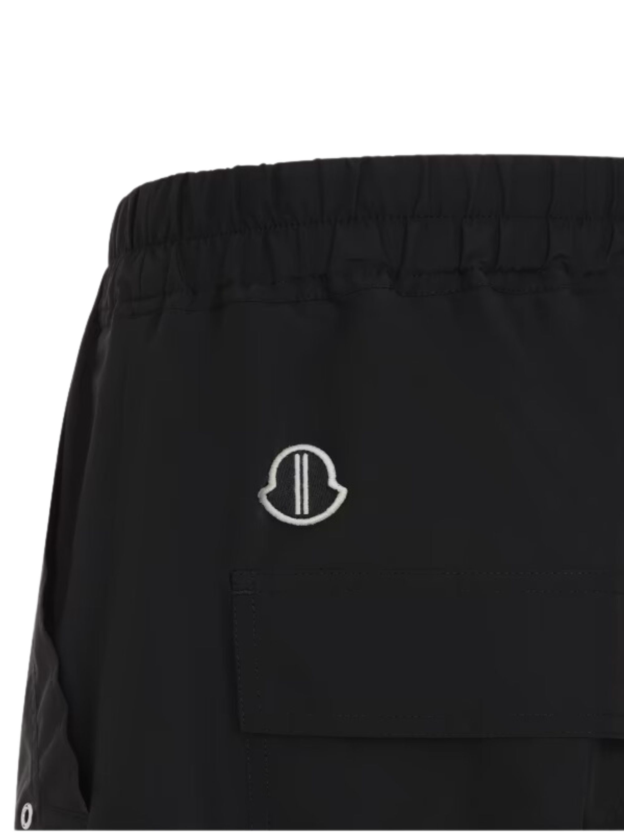 Moncler X Rick Owens 'belas' Black Pants With Drawstring Waist And Logo Patch On The Side In Animal Print