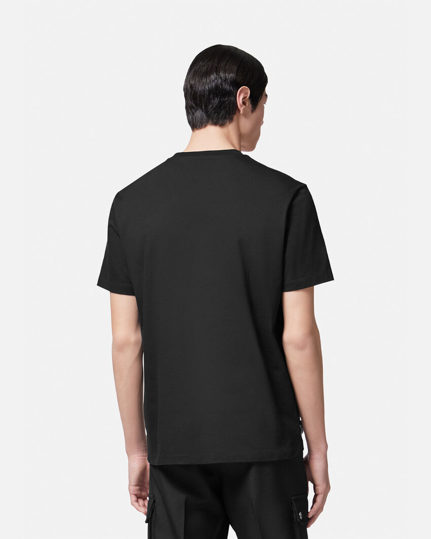 Versace Logo-embroidered Crewneck T-shirt In Black