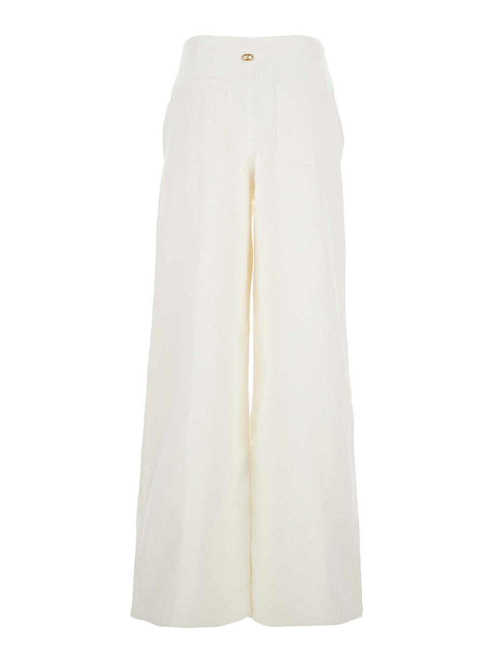 Twinset White Pants With Belt Loops In Ribbed Velvet Woman In White