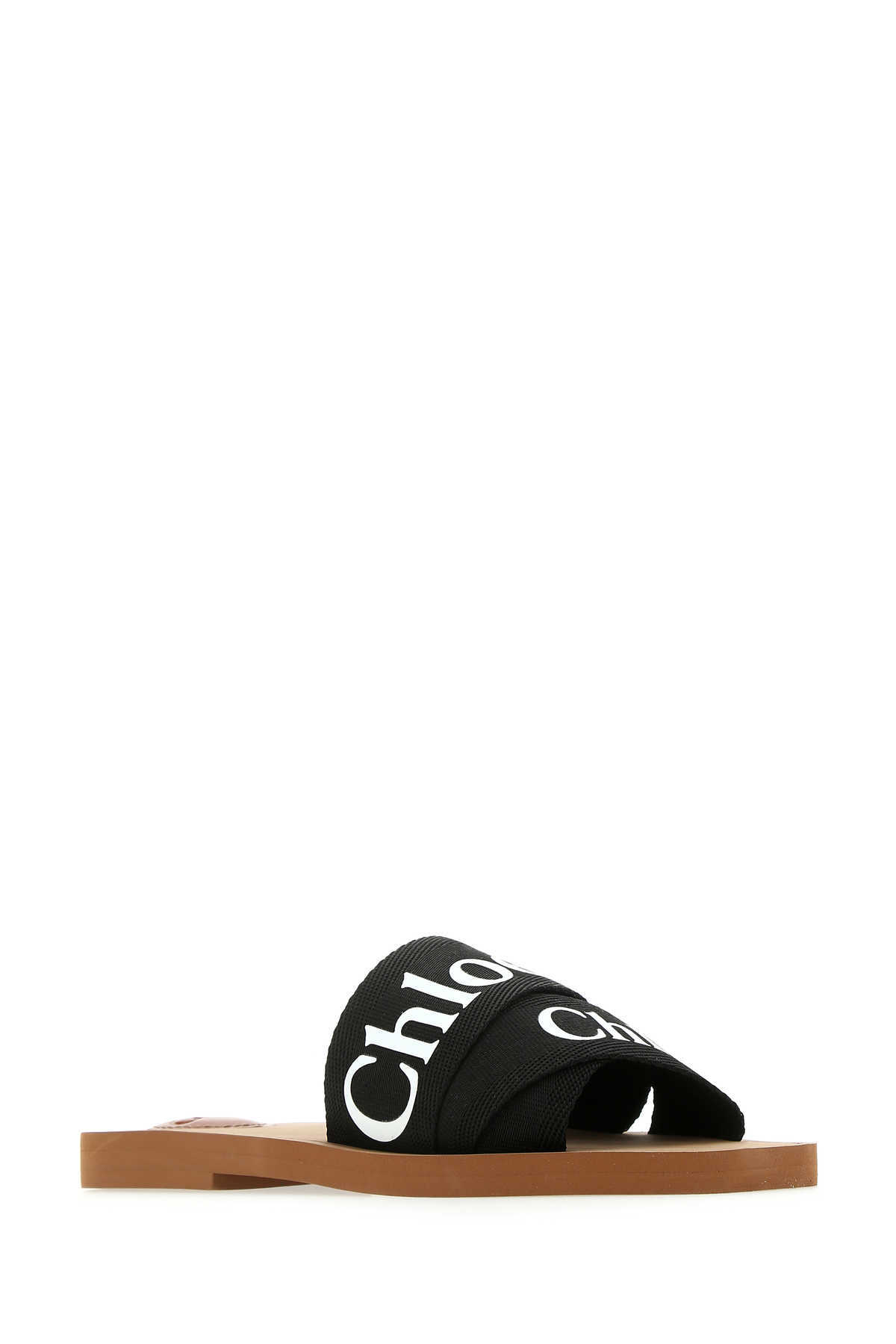 Shop Chloé Woody Logo Slides In Black