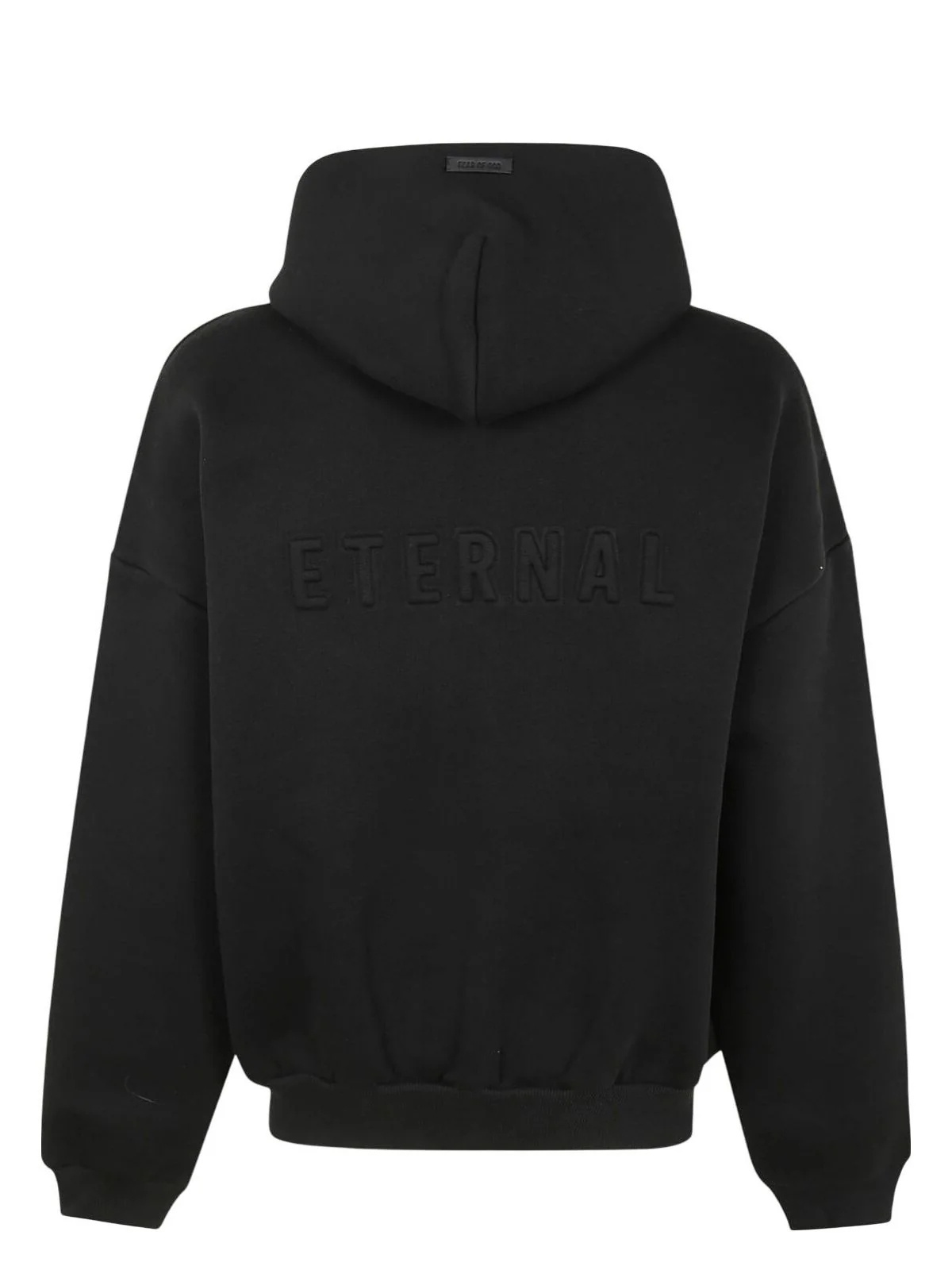 Fear Of God Black Hoodie With Zip Closure And Eternal Writing On The Back In Black