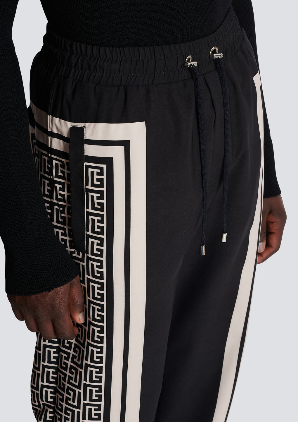 Balmain Monogram-scarf Drawstring Track Pants In Black