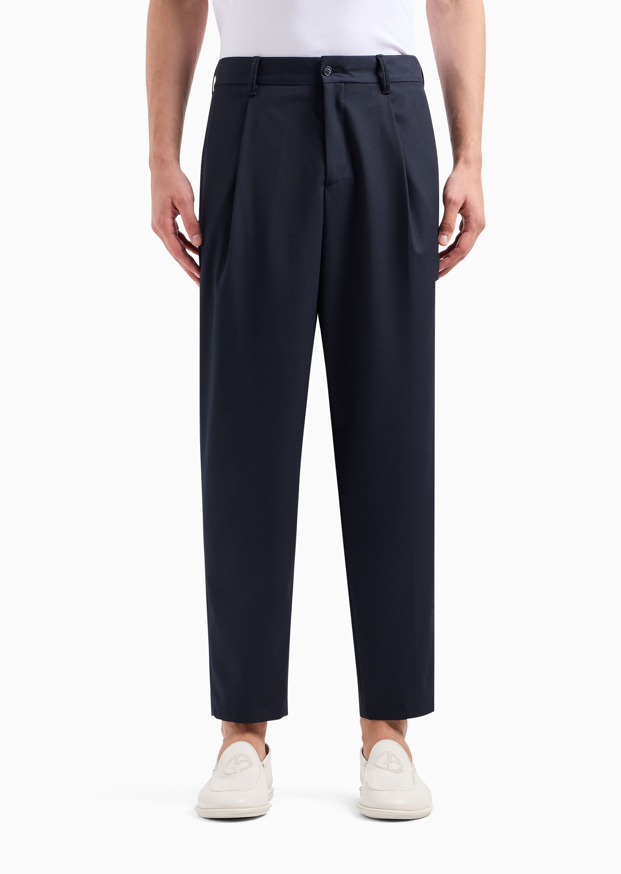 Giorgio Armani Cupro And Viscose Jacquard One-dart Trousers In Black
