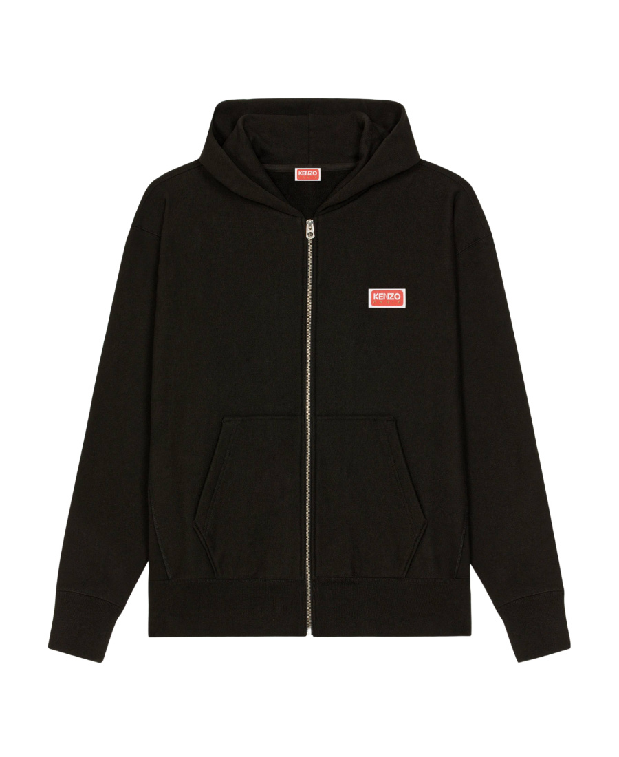 Kenzo Logo-embroidered Stretch-cotton Hoodie In Black