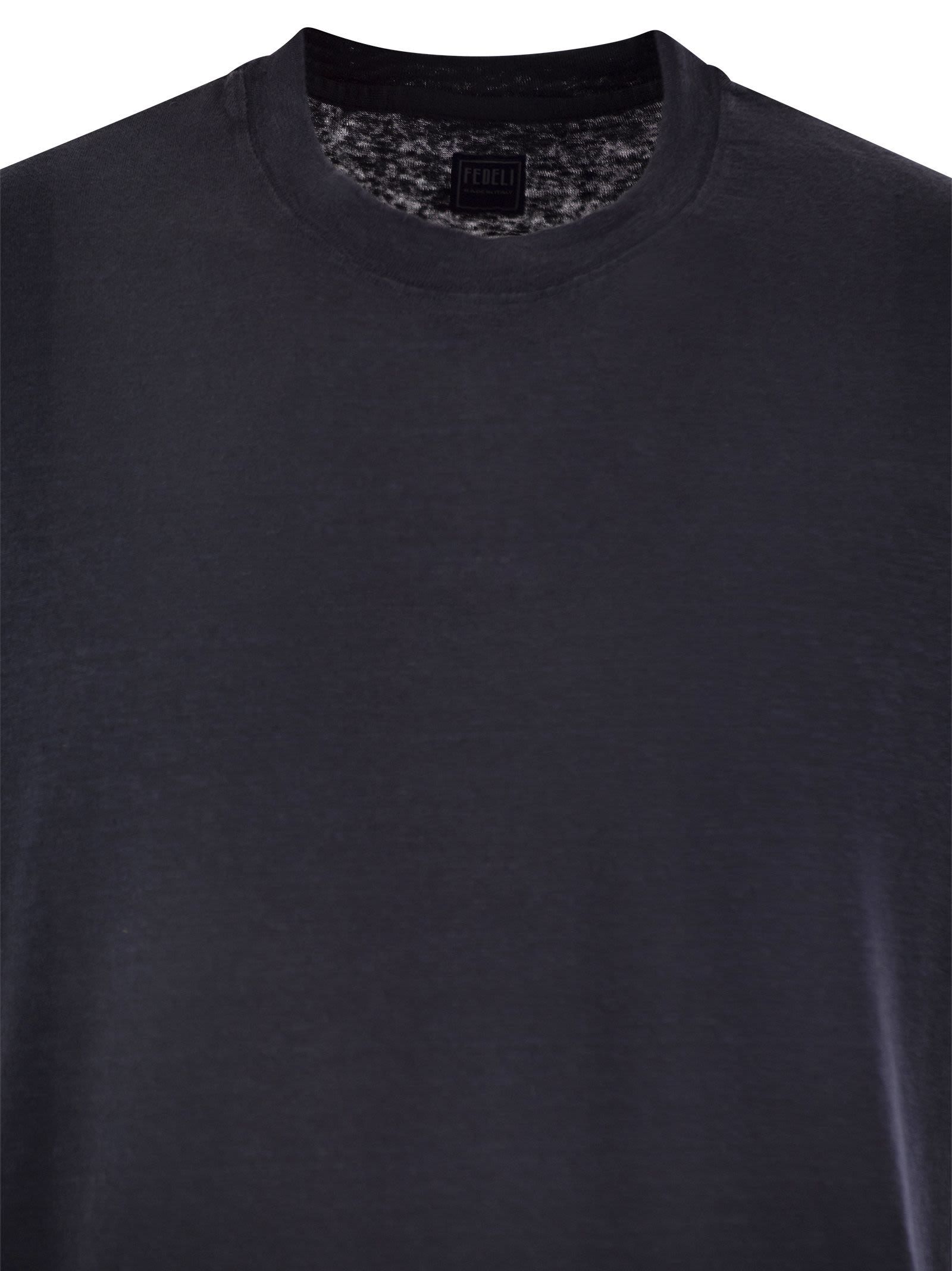 Fedeli Ribbed Hem Short Sleeves Textured Pattern In Black