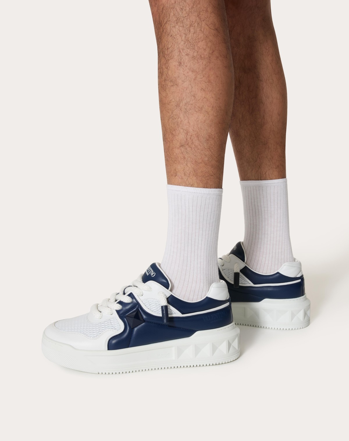 Valentino Two-tone Nappa Leather One Stud Sneakers In White