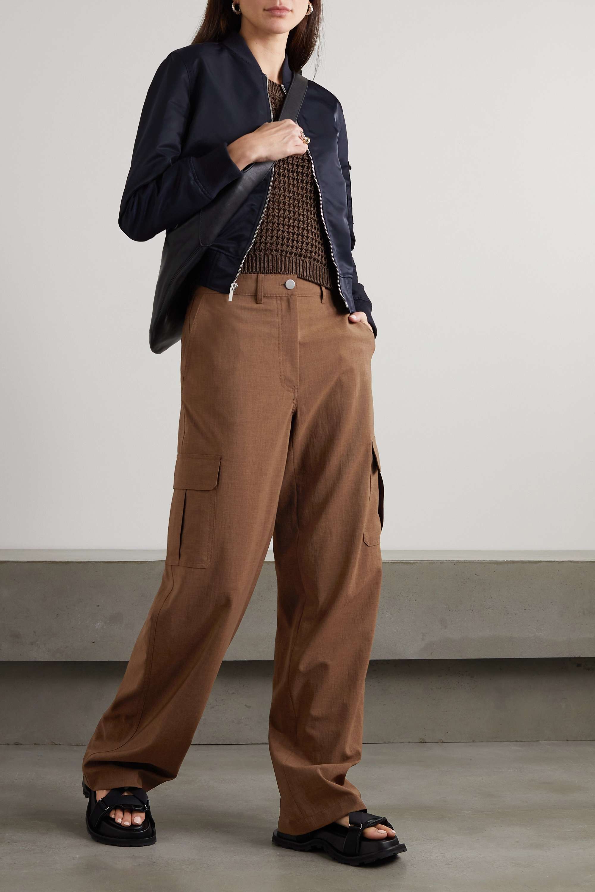 Theory High-waist Cargo Trousers In Brown